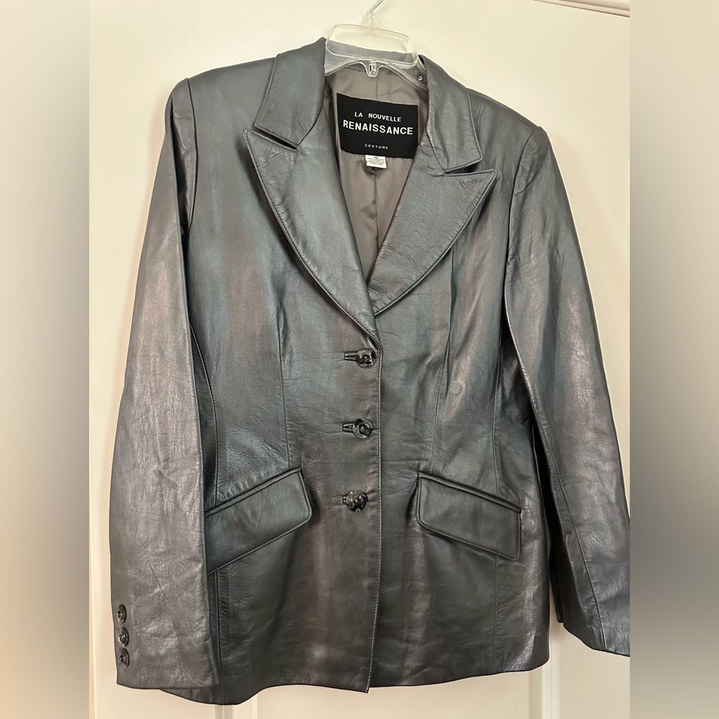 Vintage La Nouvelle Renaissance Silver Leather Jacket Sz 10 Metallic Gorgeous